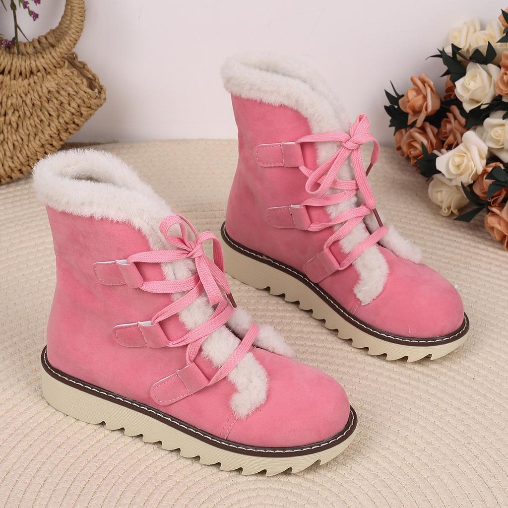 Plus Size Shoes for Women 36-43 Winter Plush Mid Calf Snow Boots Non-slip Warm Comfortable Lace Up Outdoor Round Toe Short Boots