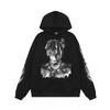 Mens Oversized Hoodie With Embroidered Skull Spine Design Streetwear Casual Pullover Cotton Blend Loose Fit