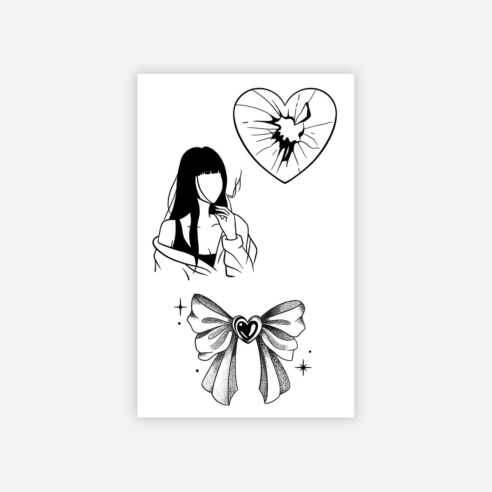 Personality Advanced Sense Y2K Dark Bow Love Comic Arm Tattoo Sticker 12*19