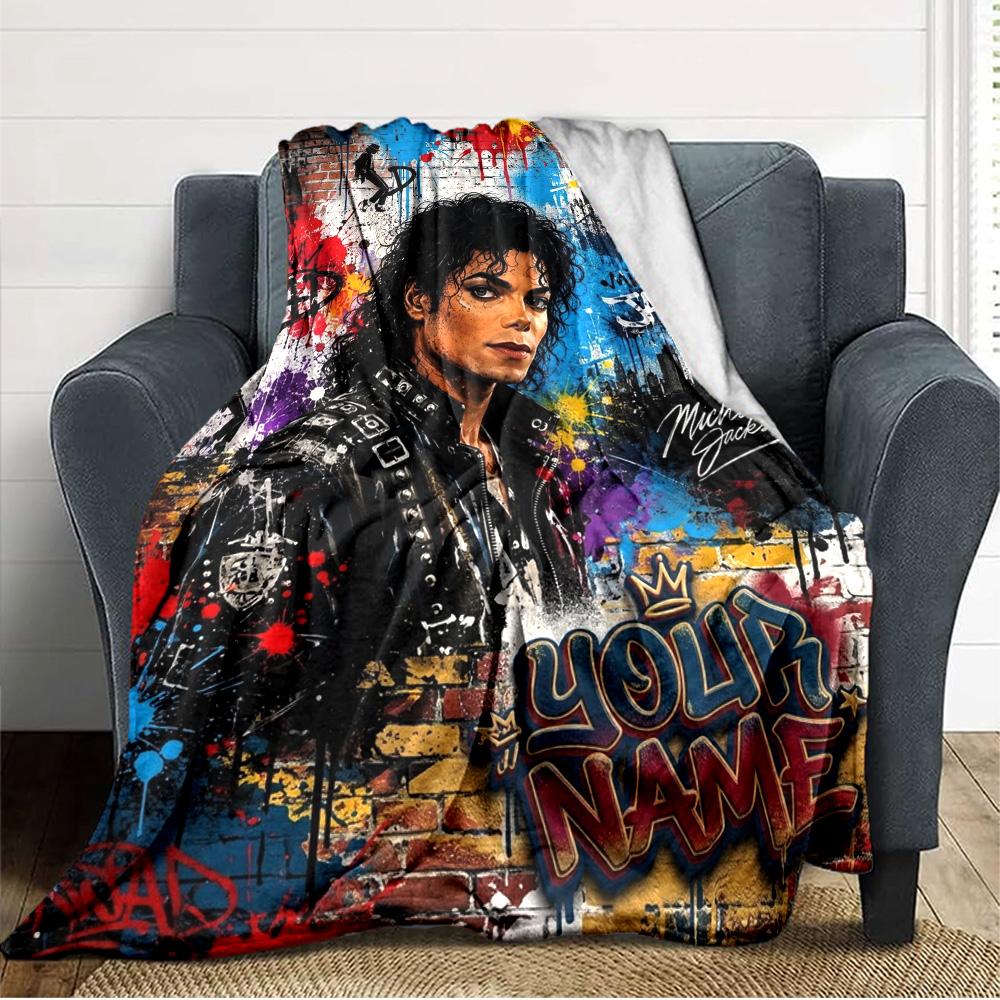 Name Custom King of Pop Print Flannel Blanket High Quality Warm Comfortable Cover for All Seasons Perfect for Gifts Home Decor