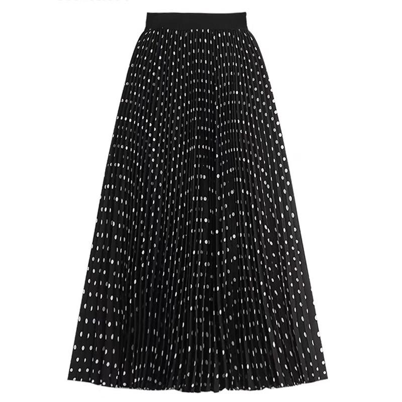 Multi-color summer Japan and Korea new chiffon fashion high waist thin pleated polka dot medium and long skirt women