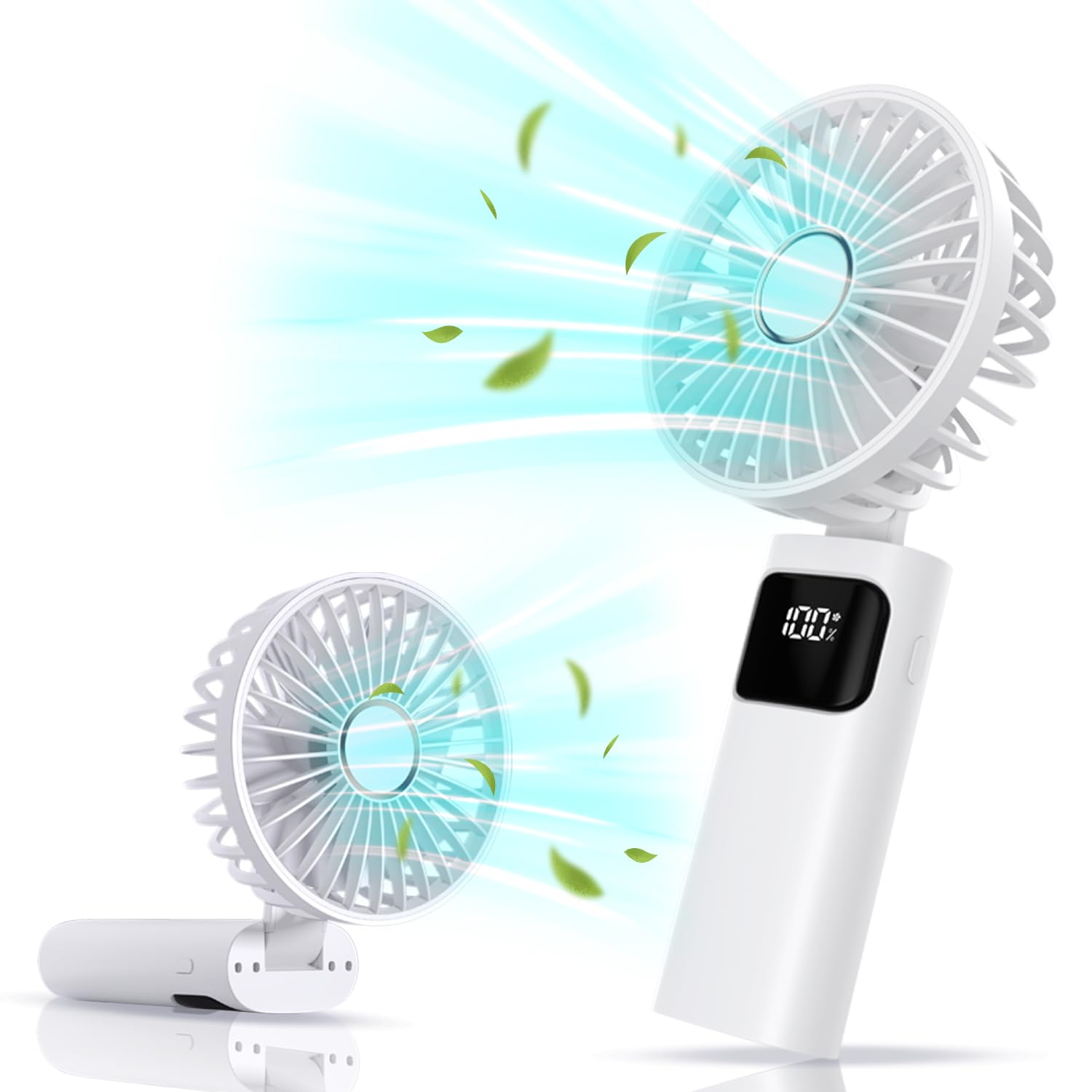 

MFEESYOB Handheld Portable Powerful 5200mAh Large 6 Speed Powerful Heatstroke Heat Fireworks Festivals Fan, Fan, Capacity, Settings, Airflow, Type-C білий