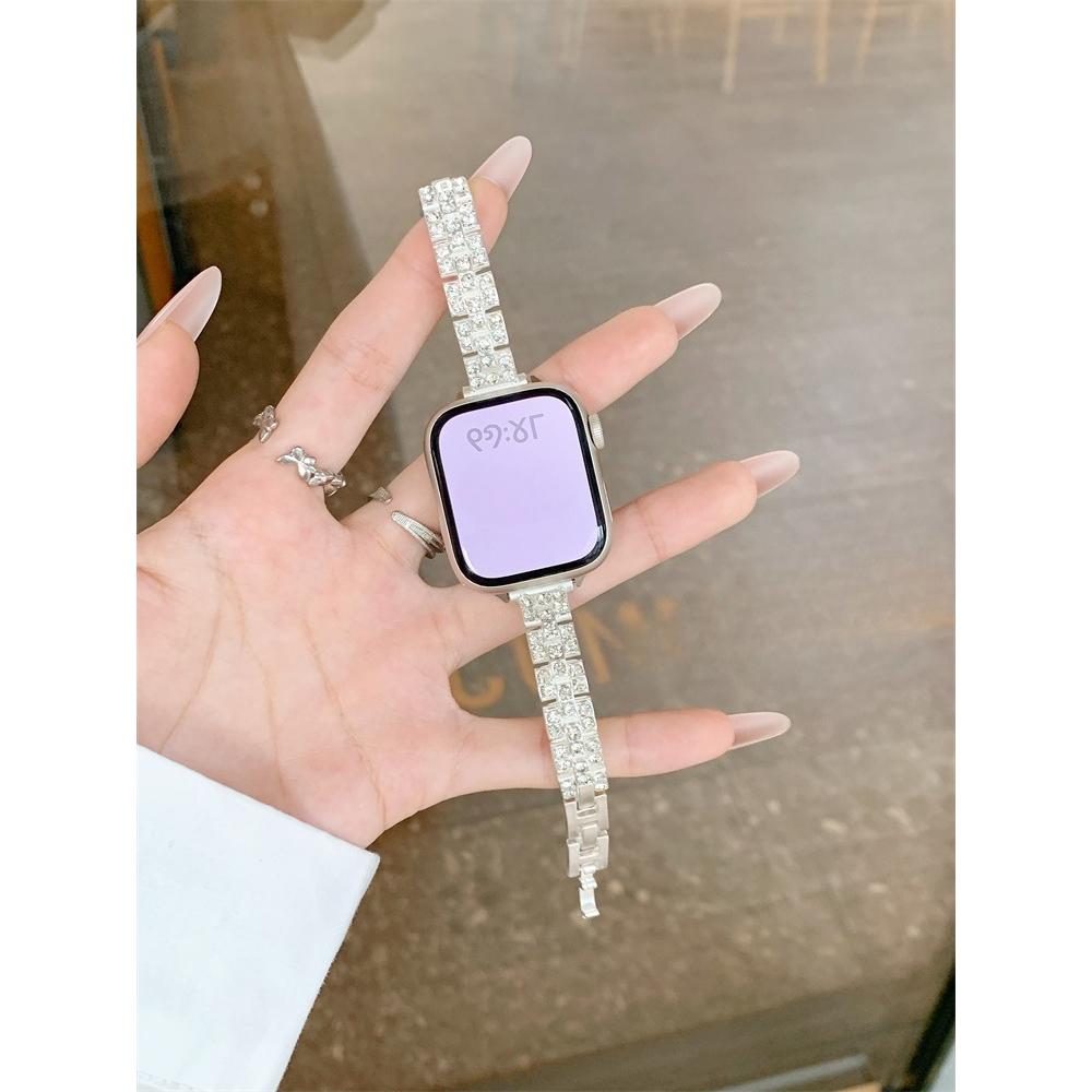 Stop Kwadratowy Kryształ Cukru Diamentowy Błyszczący Bransoletka Pasek do Zegarka dla Apple Watch Kobiety 40/41/38/42/44/45/46/49mm dla iWatch S11/10/9/8/7/6