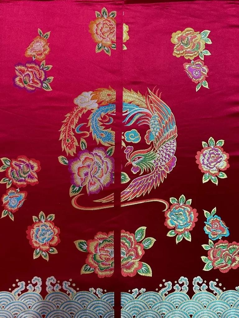 100x150cm Phoenix Tibetan Satin Imitation Brocade Fabric DIY Cheongsam Dress Fabric Double Phoenix Butterfly Dress Fabric