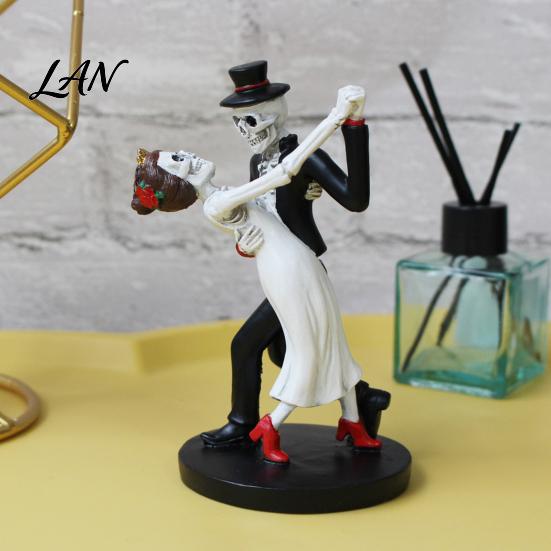 Decorative Resin Figurine for Party Day of The Dead Dancing Skeleton Couple Figurine, Halloween Gothic Wedding Lover Statue, Romantic Bride