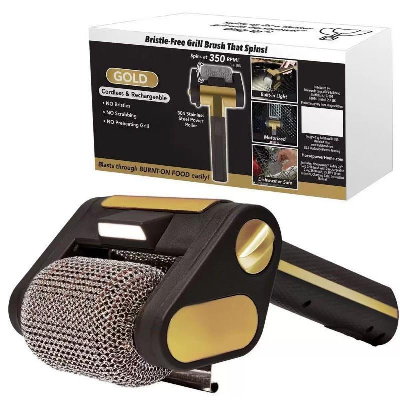 350RPM Electric Roller Grill Brush with Replaceable Brush Head Stainless Steel Grill Cleaner Rechargeable Barbecue Cleaner Tools