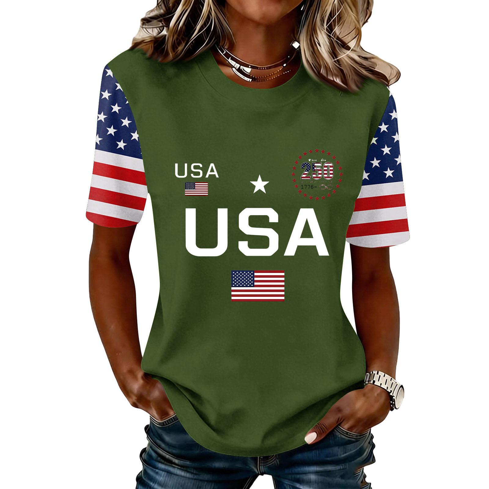 

Womens Spring Tops and Summer Shirts for Women Casual USA Flag Print Crewneck Tshirts Shirts for Women Dressy Tops for Women L армия зеленый