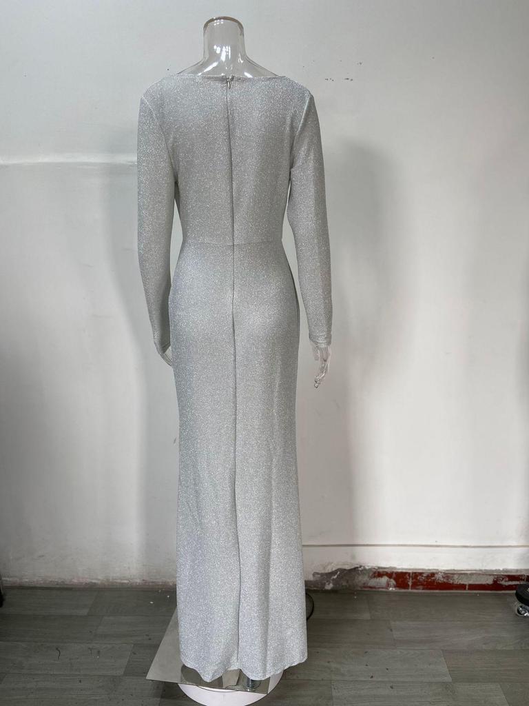 Sparkling Crystal V-Neck Evening Gown - Elegant Luxury Banquet & Performance Dress