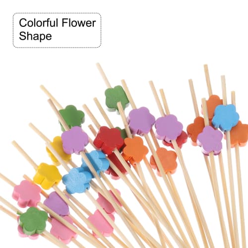 uxcell Cocktail Toothpicks, Bamboo Flower Long Fruit Stick Decor, Cocktail Skewers Picks for Drinks, Appetizers, and Fruit, Multicolor, 120mm, 100 Pie