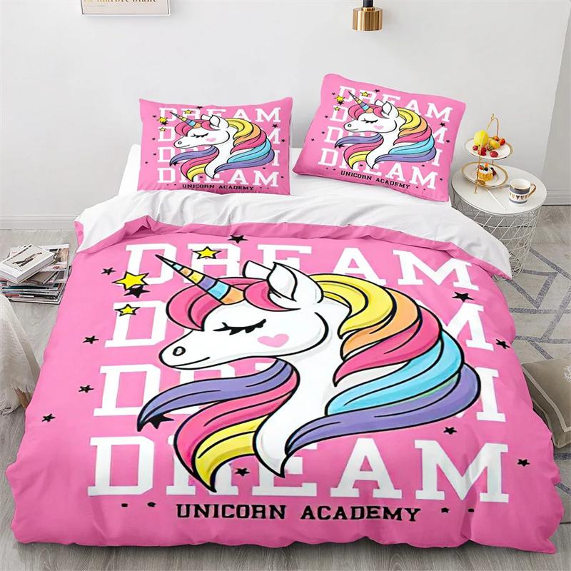 Unicorn Duvet Cover Set Cartoon Galaxy Rainbow Colourful Unicorn Cute Romantic Theme For Kids Girls Polyester Comforter Cover