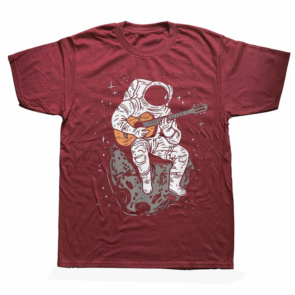 Funny Astronaut Playing Guitar Galaxy Guitarist T Shirts Graphic Cotton Streetwear Short Sleeve Birthday Gifts Summer T-shirt