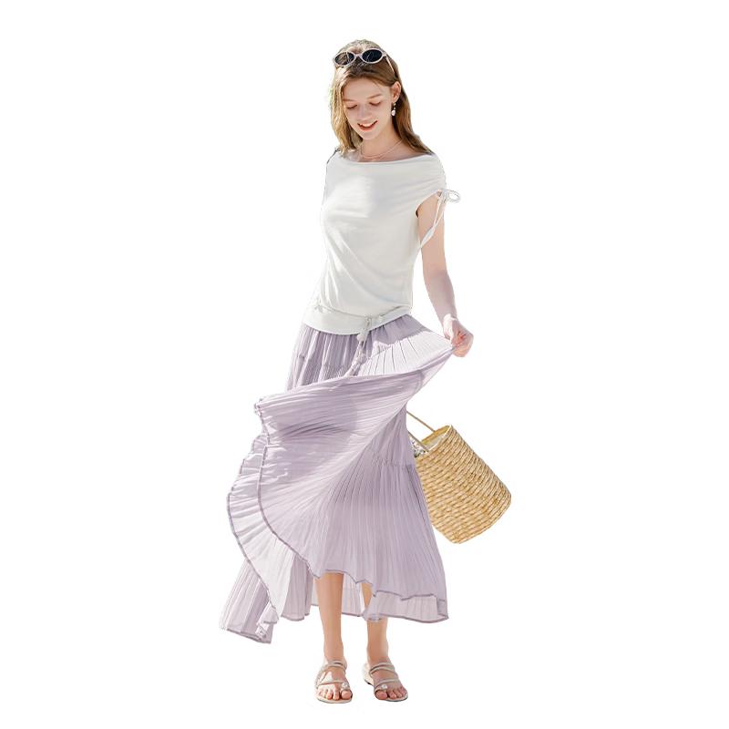 Women s Purple Pleated Chiffon A-Line Midi Skirt XL