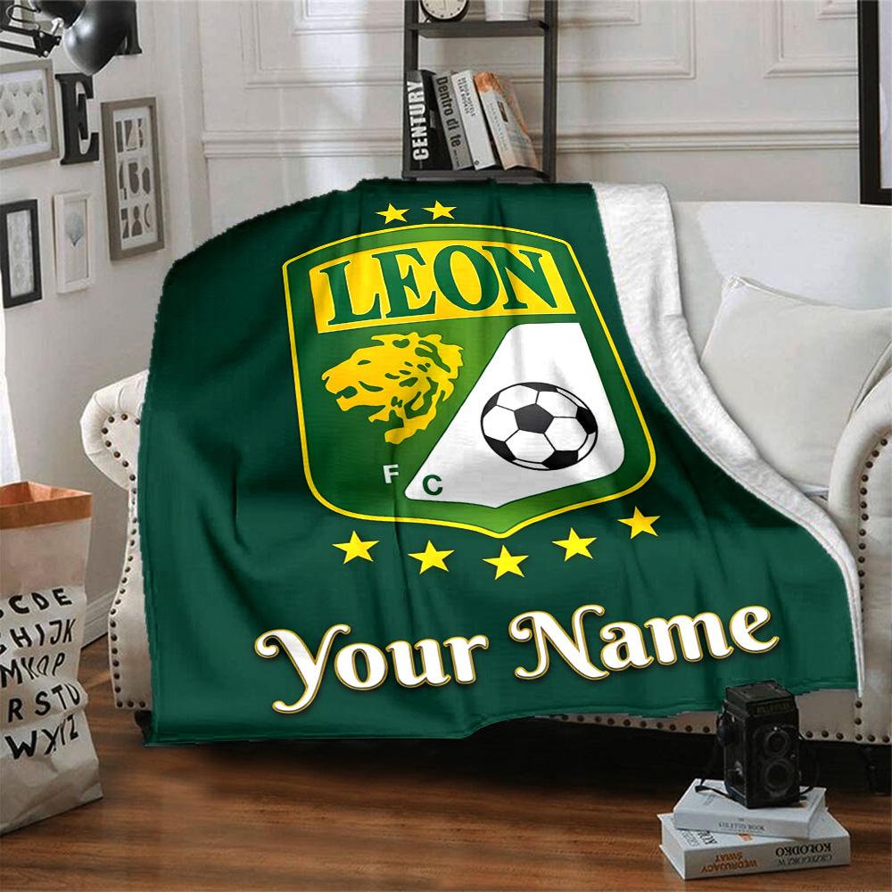 1pc Leon logo Blanket with Custom Name, Gift, for Men and Women, Soft Blanket, Good for Sofa Bed Couch Travel, Lightweight Flannel Blanket