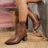 Large size embroidered square and V-mouth western cowboy fashion boots women's new pointed European and American leather boots