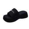 Internet Celebrity Muffin Platform Slippers Outer Wear Women's Shoes 2025 Summer New Heightening Black Sandals