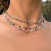 Sweet Wind Colored Love Star And Moon Pendant Necklace, Simple Diamond-Set Handmade Chain Necklace