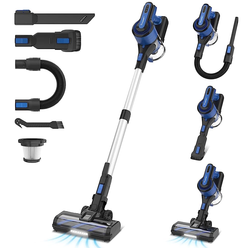 Poweart V870 Cordless Stick Vacuum Cleaner, 30Kpa Powerful Suction 8 In 1 Self-Standing Handhel Vacuum, Blue, Purple