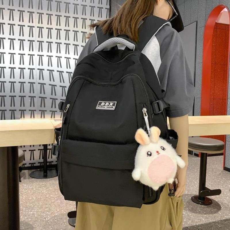 New schoolbag female college student solid color large-capacity backpack multi-layer sturdy middle and high school student backpack