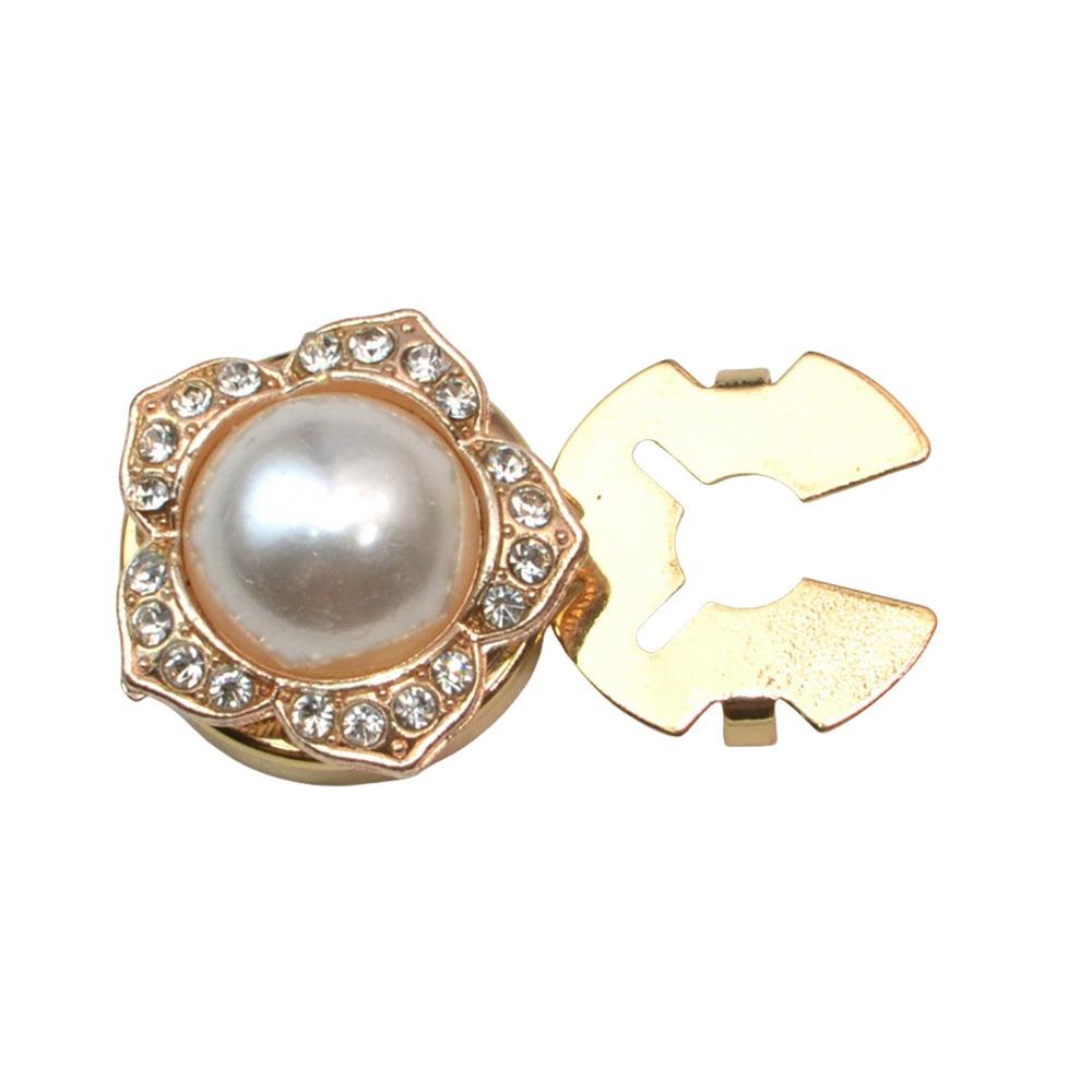 1PC Alloy Pearl Round Shirt Buckle Rhinestone Flower Cufflinksble  for Shirt Dress Decoration