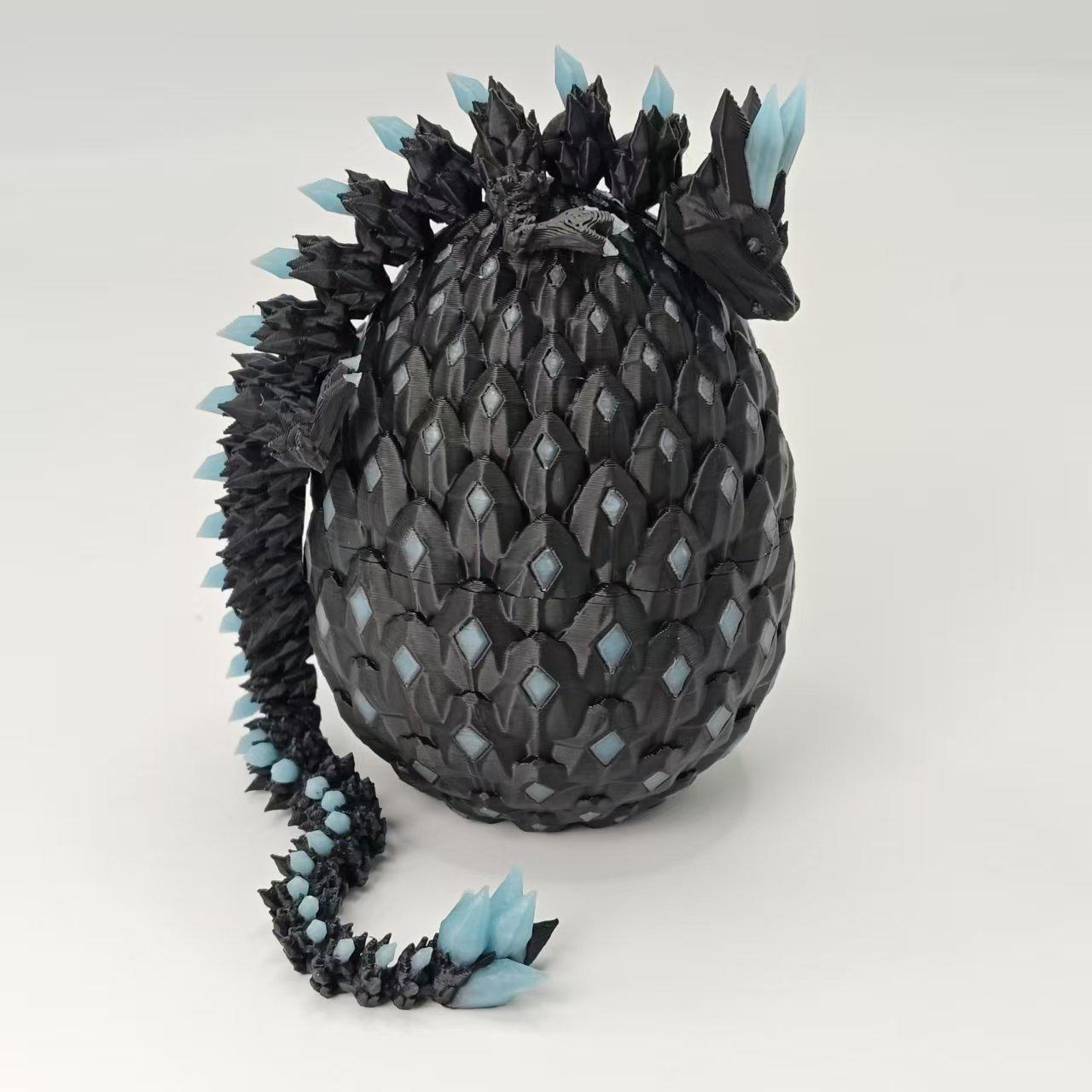 3D Printed Luminous Dragon Egg Set: Movable Crystal Dragon Ornament and Stone Figure Toy
