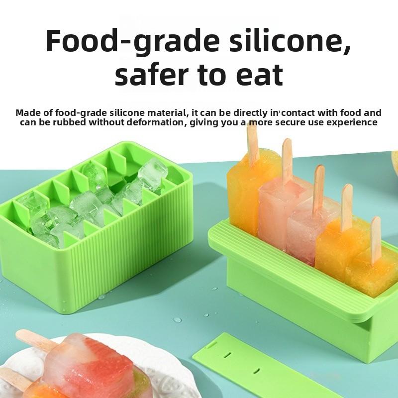 Food Grade Silicone Ice Cube Tray & Popsicle Mold Press-Type Ice Maker Multi-Function Box for Ice Cream