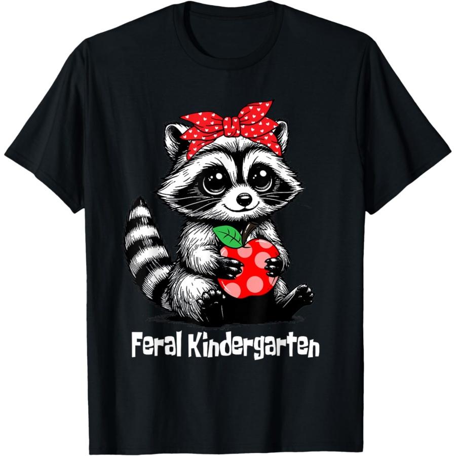 Raccoon Feral Kindergarten Cute First Day of School Girls T-Shirt S