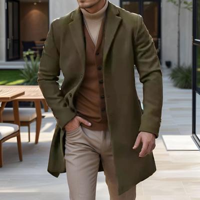 Men Woolen Coat Lapel Long Sleeve Single-Breasted Solid Color Mid-length Coat Autumn Winter Warm Outwear