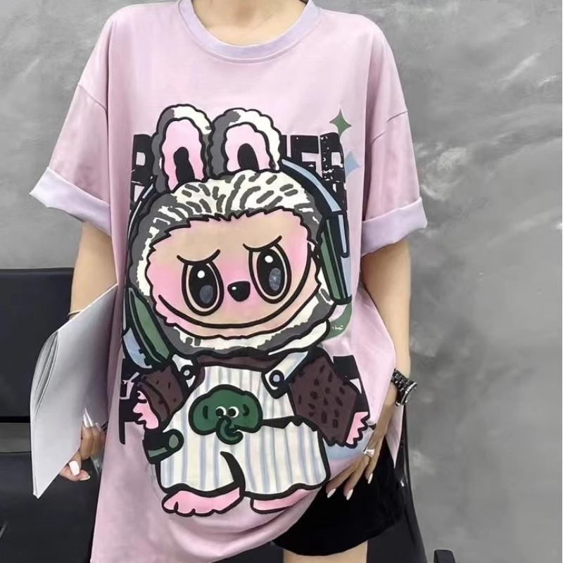 2025 Spring and Summer New Sweet Age-Reducing Cartoon T-Shirt Women's Labubu Casual Pullover