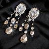Elegant Rhinestone Oval Water Drop Tassel Clip-On Earrings