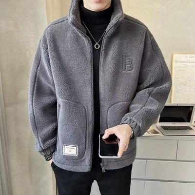Erkek Kuzu Yünü Montlar Erkek Kalın Sıcak Ceketler Hip Hop Sokak Giyimi Rahat Polar Büyük Boy Moda Fermuarlı Stand Ceket