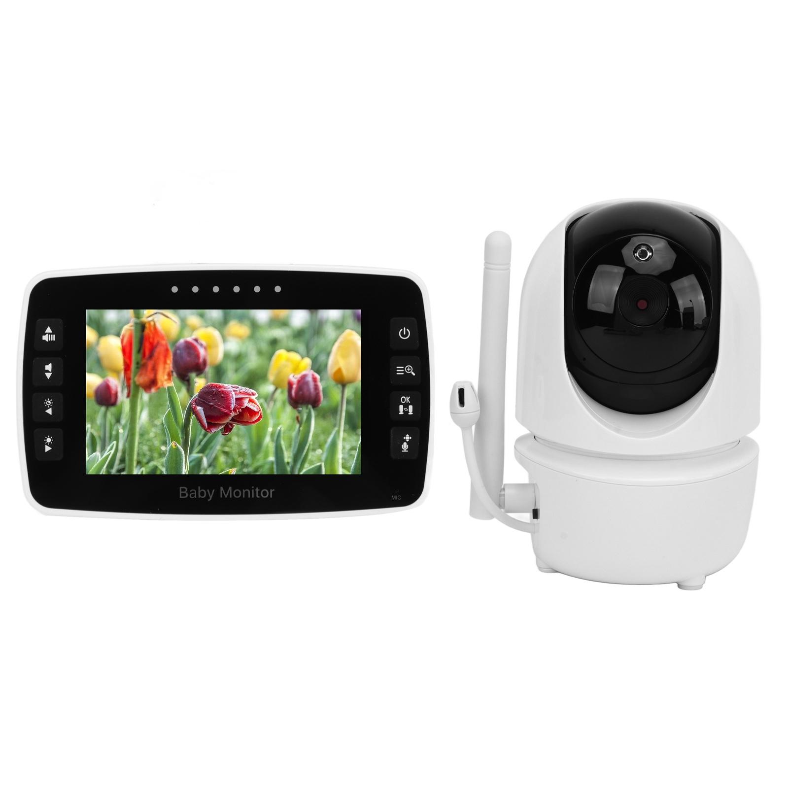 

4.3-дюймовый беспроводной детский монитор с двухсторонней связью, вращающийся мониторинг, PTZ, обнаружение температуры в помещении EU Plug