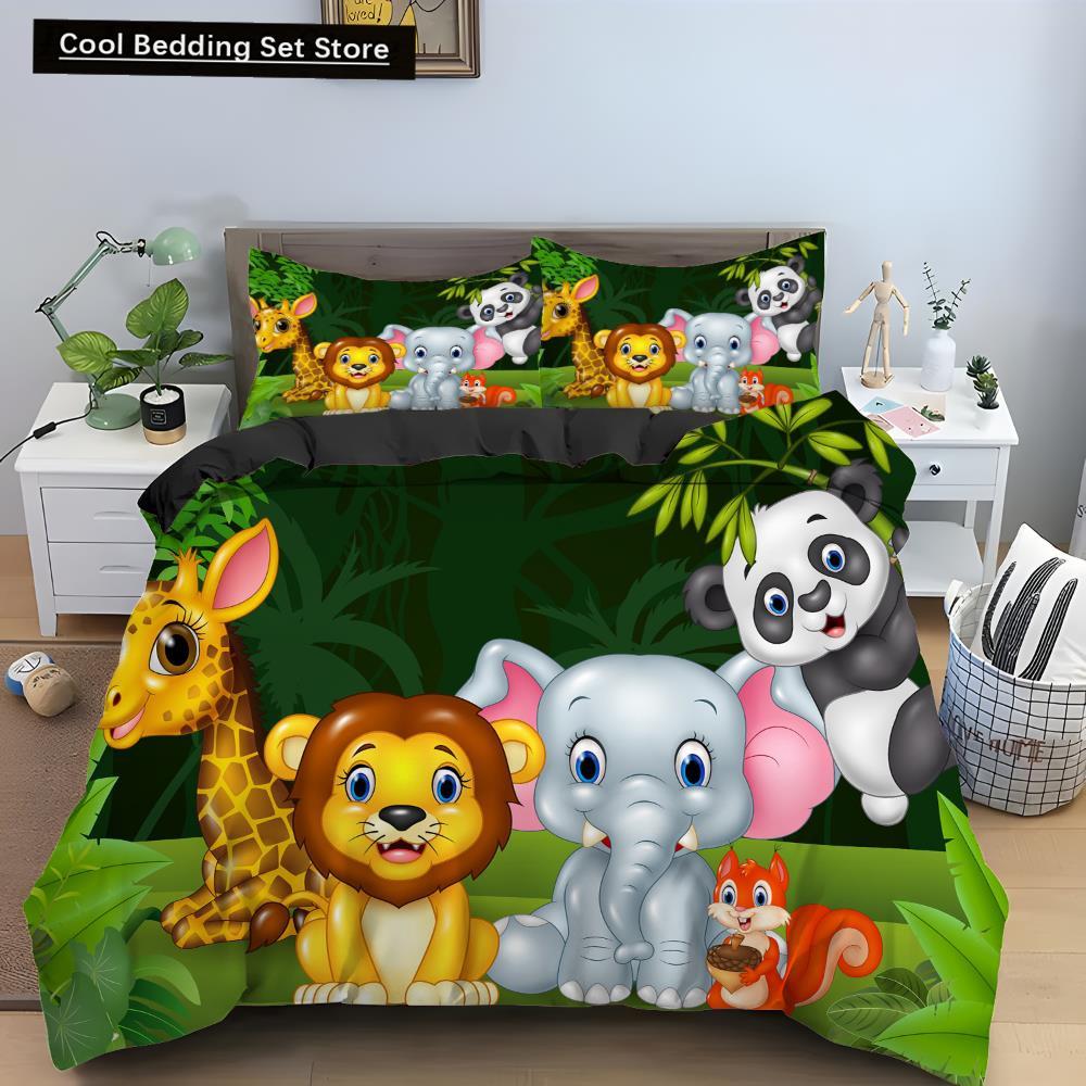 Comforter Cartoon Animal King Queen Elephant Tiger Lion Rhinoceros Bedding Set Wildlife Polyester Comforter