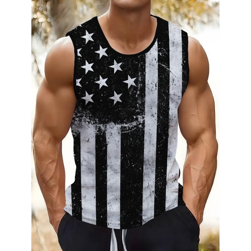 [Print Design-Not Textured] Wolf Soul Animal Print Sleeveless T-Shirt, Men'S Graphic Vest, Suitable for Outdoor And Casual Wear, Plus Size