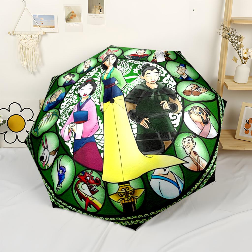 Mulan's Brave Journey Portable Automatic Umbrella Retractable Design with 8-Rib Durability Sturdy Construction All-Season Umbrella for Travel
