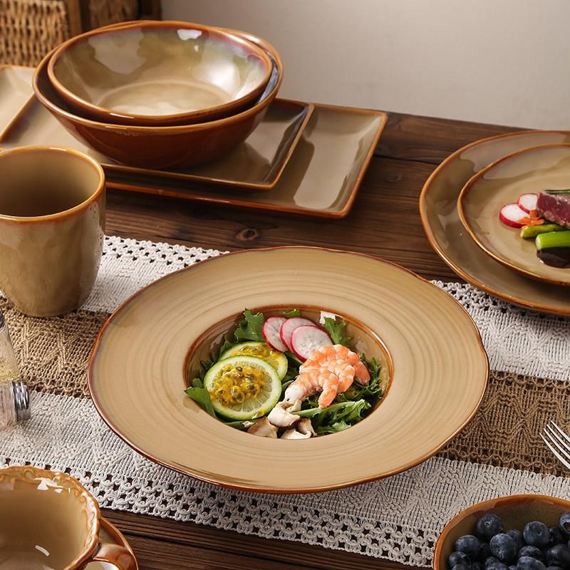Japanese Retro Glazed Ceramic Dinnerware Set Irregular Shaped Plates Bowls Cups Home Restaurant Stylish Table Setting
