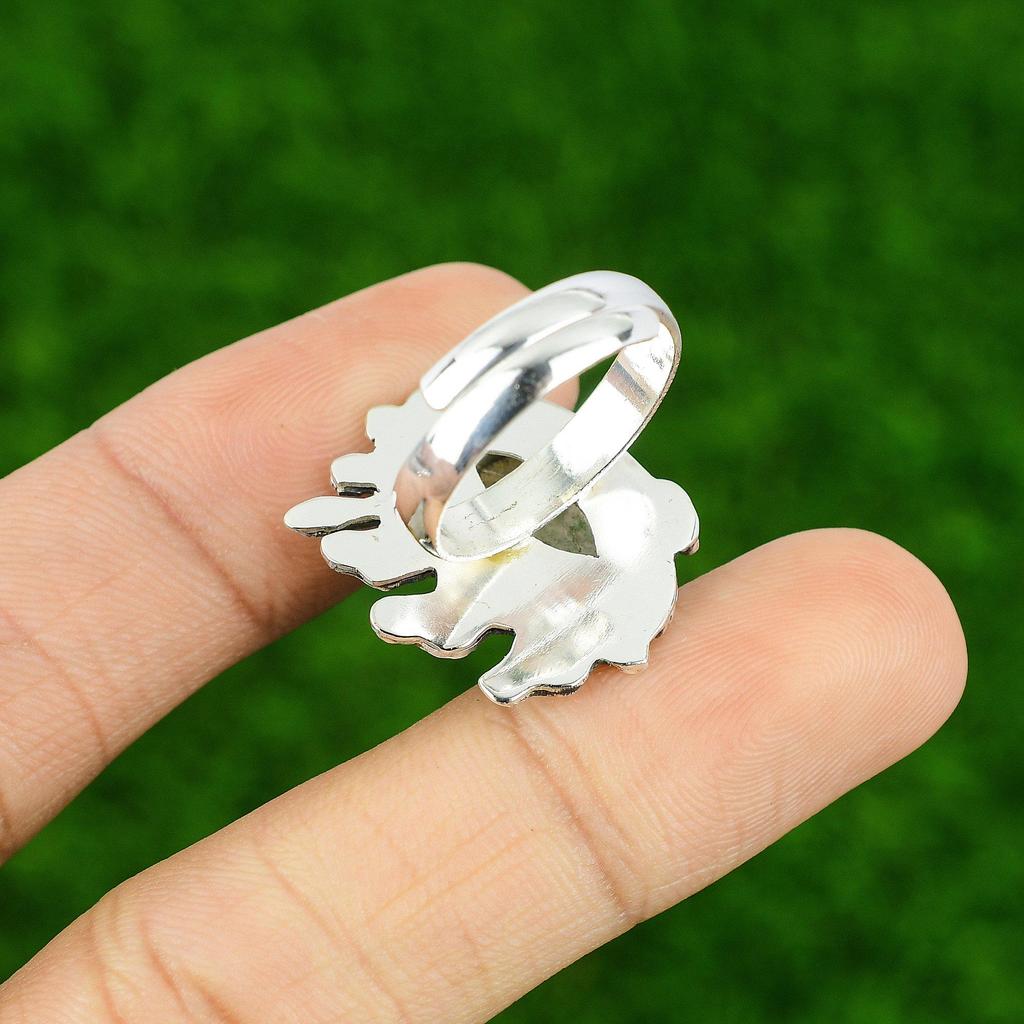 Gift For Women Statement Adjustable Ring 925 Silver Natural Golden Rutile