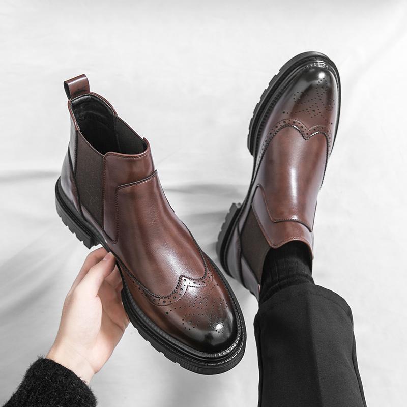 2025 Men's High-top Chelsea Leather Boots: Cross-border Fashion Slip-on Ankle & Martin Style