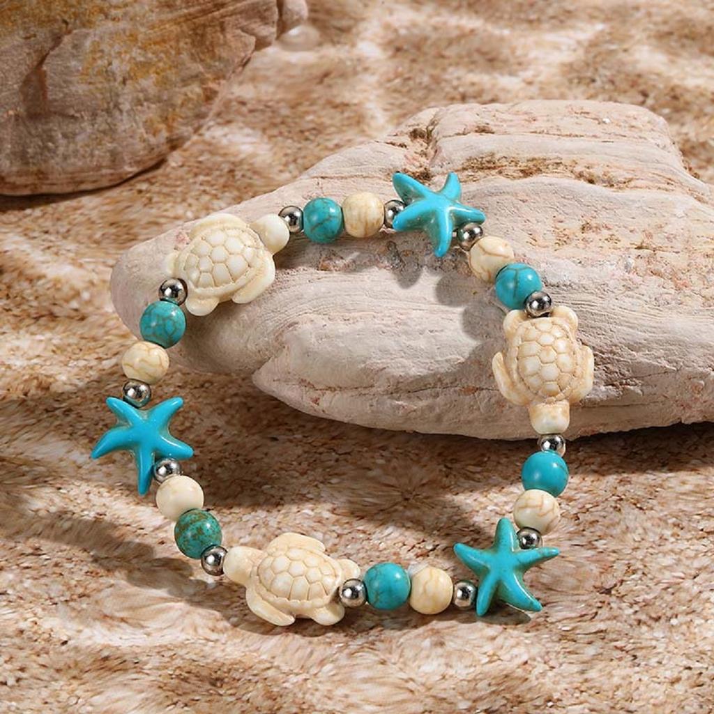 Bohemian Imitation Shell Beads Bracelet For Women Sea Star Turtle Woven Rope Bracelet Handmade Friendship Beach Holiday Jewelry