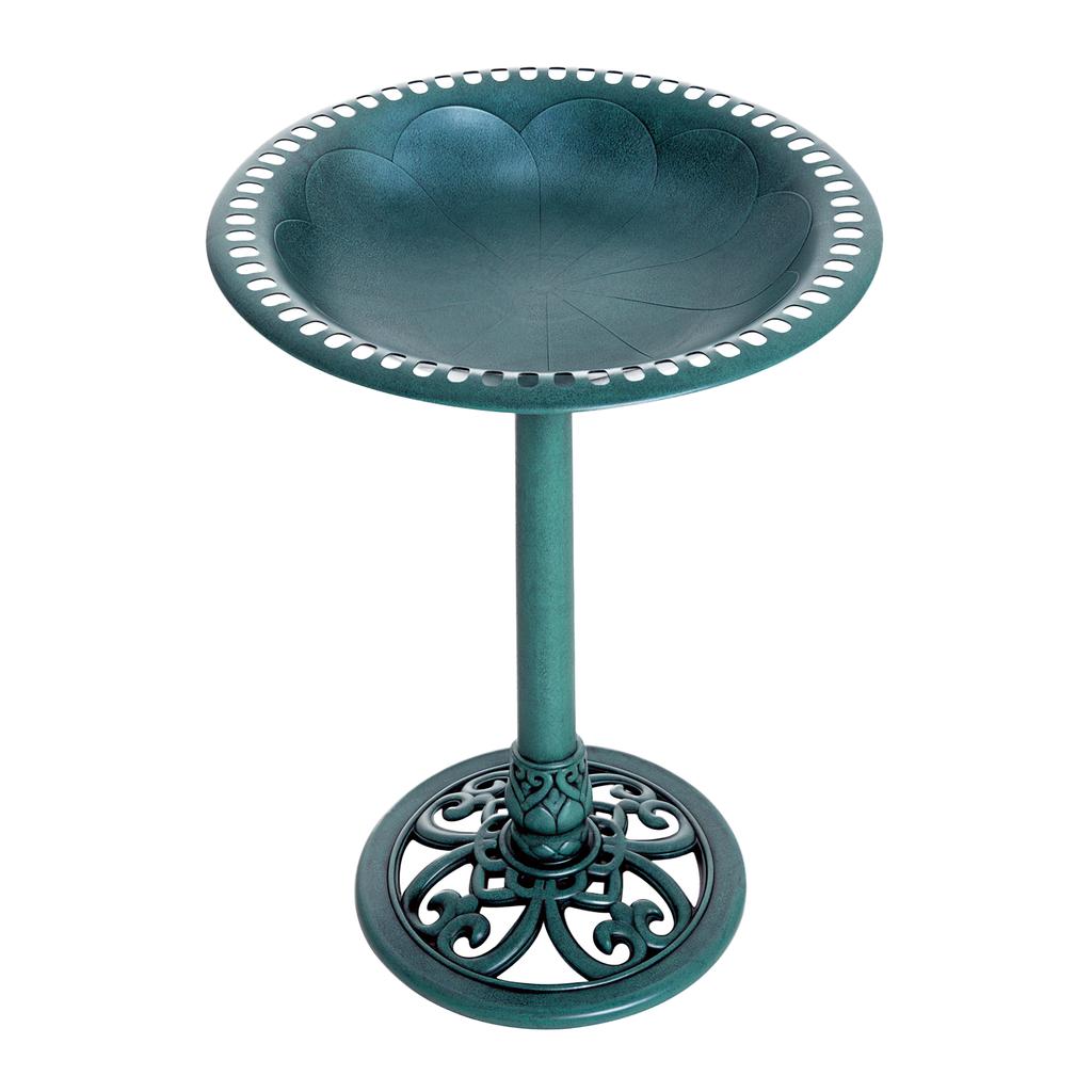 Garden Bird Bath Outdoor Decrative Garden Feeder Stand with Scallop-like Pattern. Time-Worn Finish. 50cm. Green