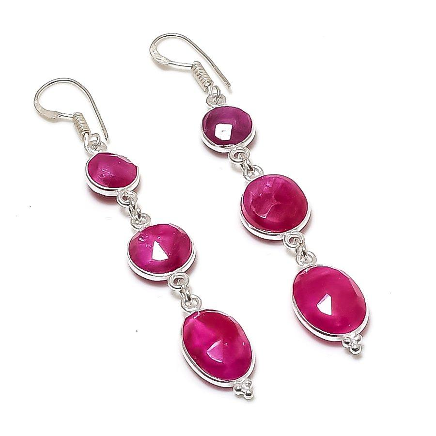 

Natural Ruby(Simulated) Gemstone 925 Sterling Silver Jewelry Earring 2.80 p6O98