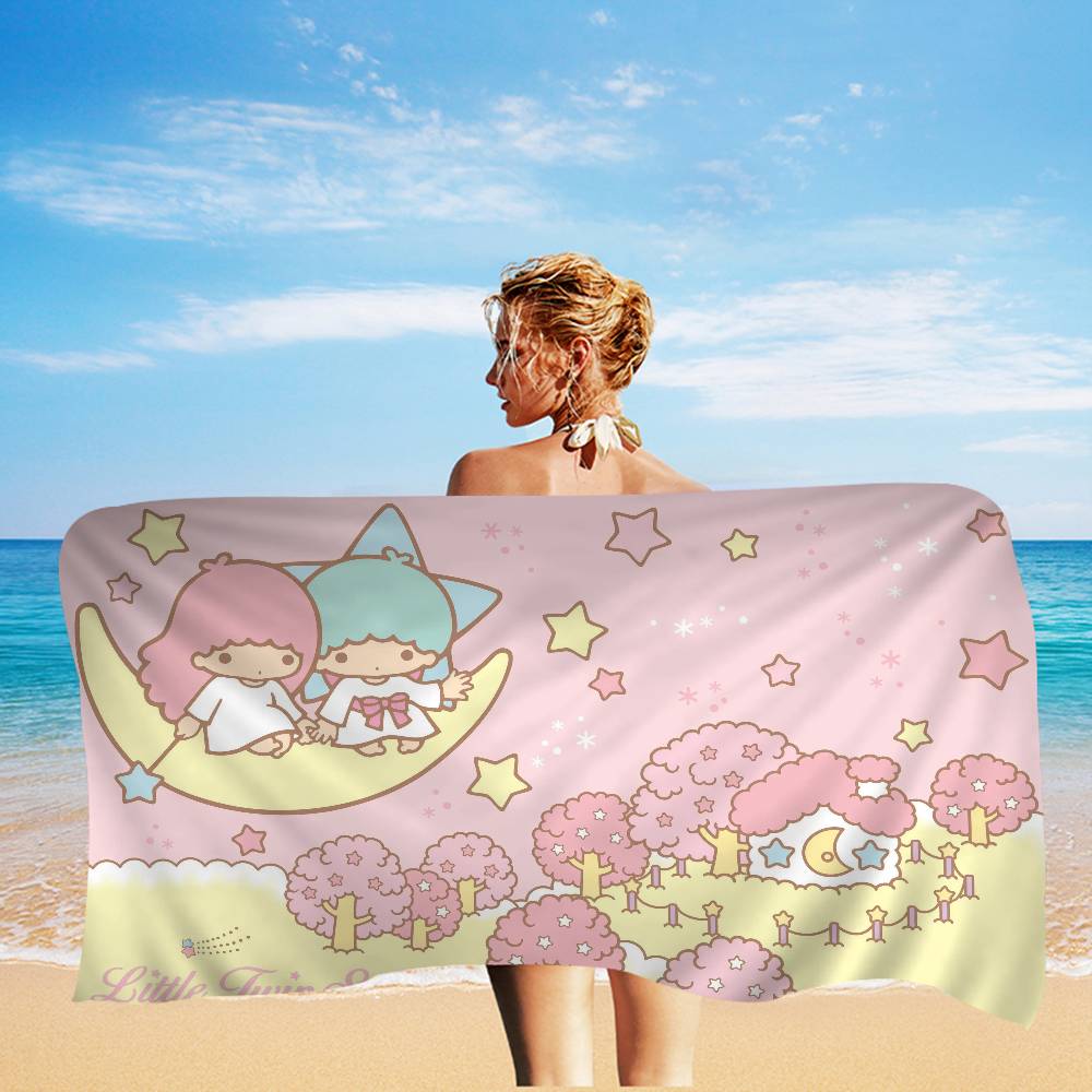 Cartoon Cute Little Twin Stars Microfiber Beach Towel Absorbent Quick Dry Soft Yoga Swimming Resort Mountain Climbing Towel