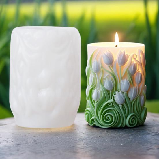 Flower Cylinder Candle Molds Sunflower/Lavender/Lily Flower Pillar Candle Mold 3D Silicone Resin Casting Mold for Soap