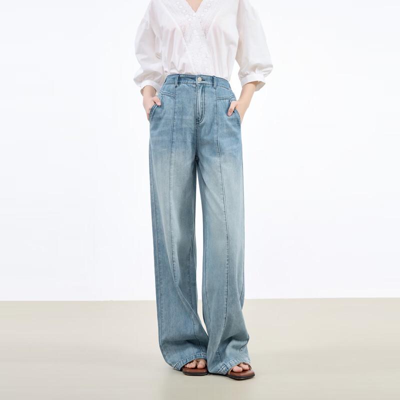 Qiu Shui Yi Ren Women s High-Waisted Straight Wide-Leg Denim Jeans M