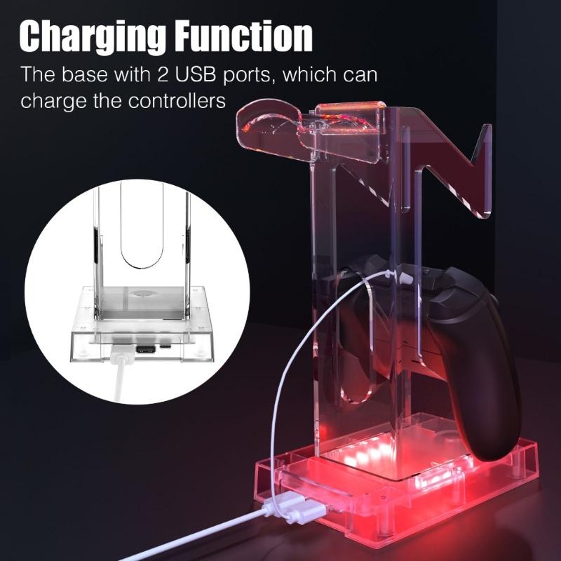 Controller Stand Multifunction Gamepad Display Shelf with 2 USB Charging Port Headphone Holder Gaming Accessories