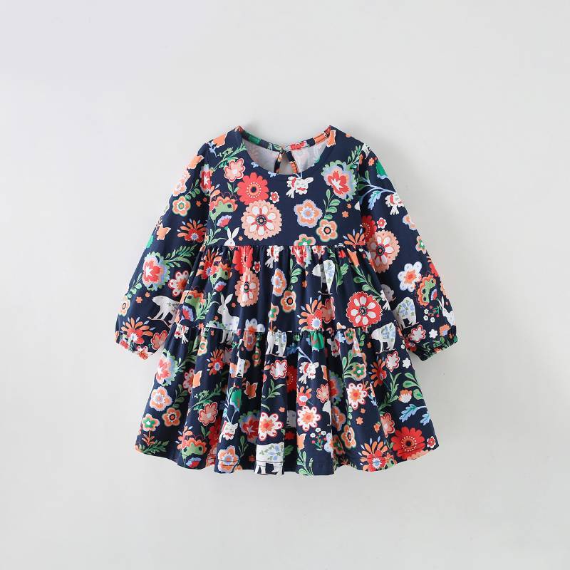 Girl Dress With Cartoon Animal Pattern Soft Cotton Winter Christmas Gift