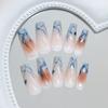 Blue Ombre Blush False Nails with Glitter Stripes 24 Pieces Lightweight Comfortable Design for Various Occasions