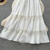 French holiday style white lace splicing neck dress women's pure desire high waist A word long dress elegant temperament