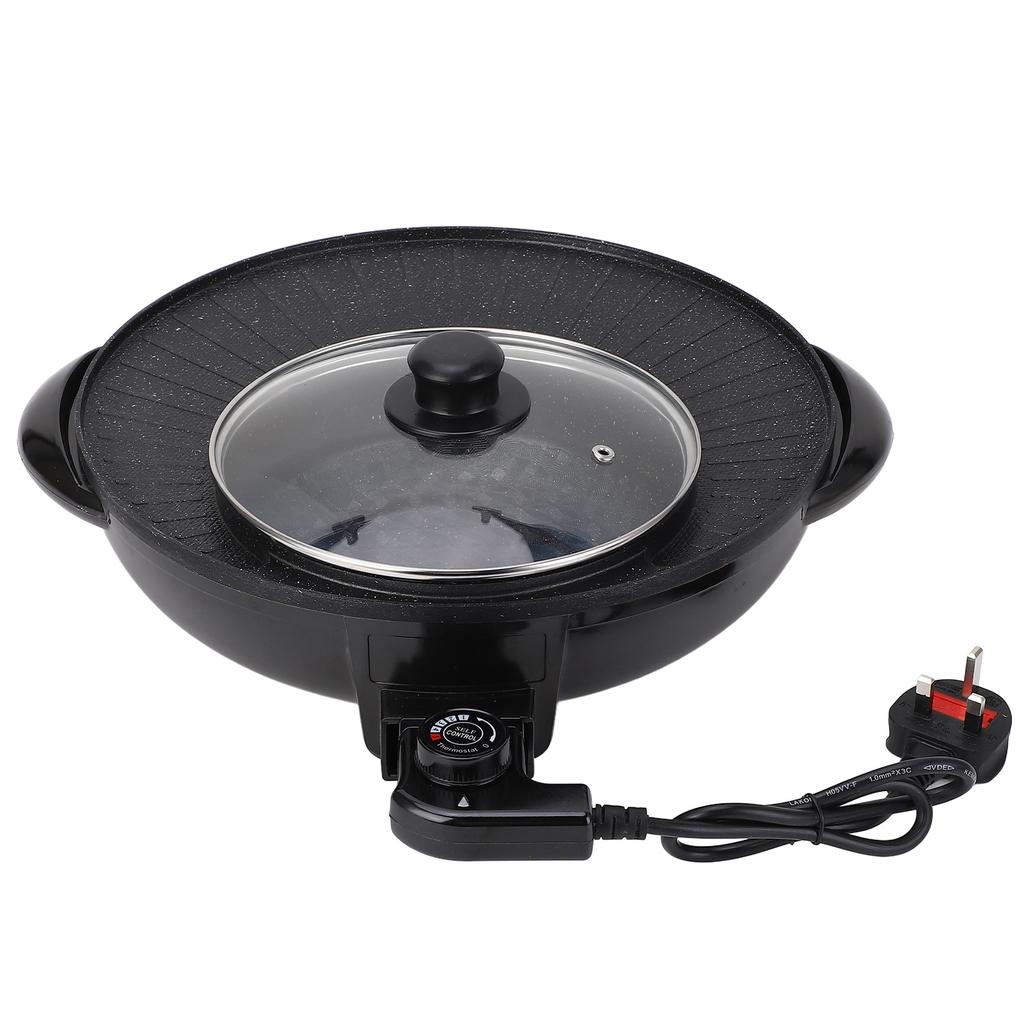 2 i 1 Non Stick elektrisk grill og varm gryte med glasslokk