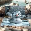 Cheerful Cartoon Style Snowman Plush Blanket - Soft Winter-Themed Throw Blanket with Whimsical Snowflakes and Festive Design, Pe