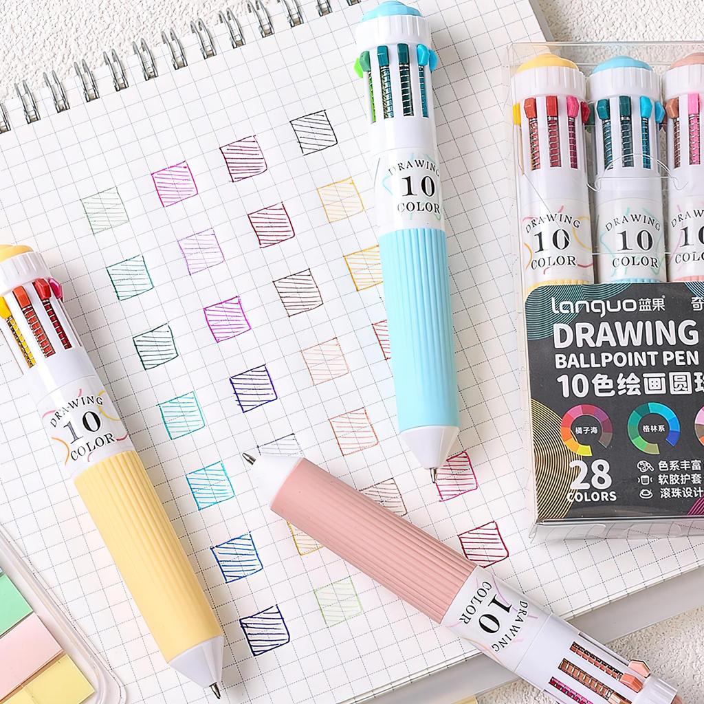 1/3pcs Colorful Drawing Ballpoint Pen 0.5mm 10 In 1 Roller Ball Pen Spot Liner Marker Highlighter Office School
